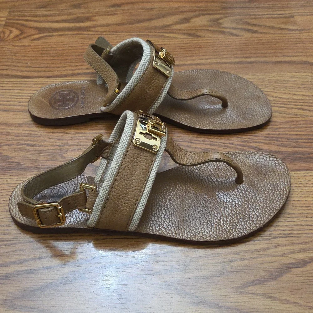 Tory Burch Capri Leather T-Strap Thong Sandals Women's/ 8